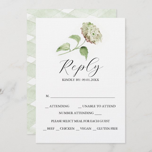 Convites Printable Hydrangea Wedding RSVP Cards (Frente/Verso)