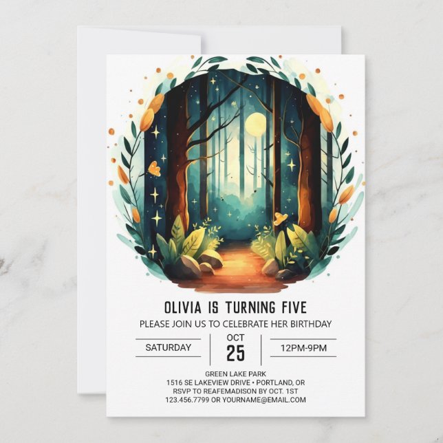 Convites Printable Pastel Forest Woodland Aniversário (Frente)