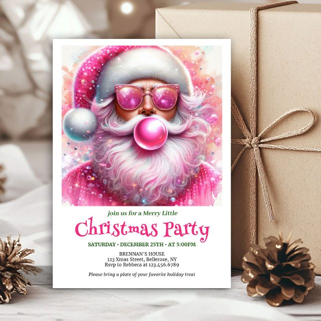 Convites Printable Pink Santa Bubble Gum Funny Christmas  (Printable Pink Santa Bubble Gum Funny Christmas Invitation

)