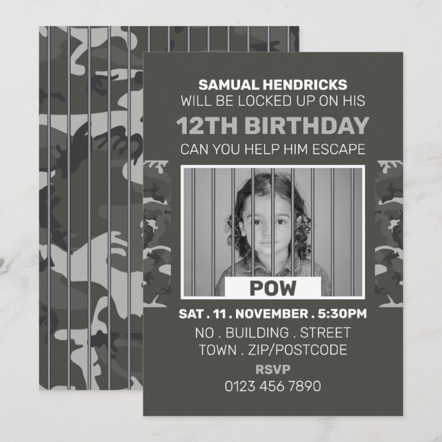 Convites Prisioneiro de Guerra, Sala de Fuga, Festa de aniv (Frente/Verso)