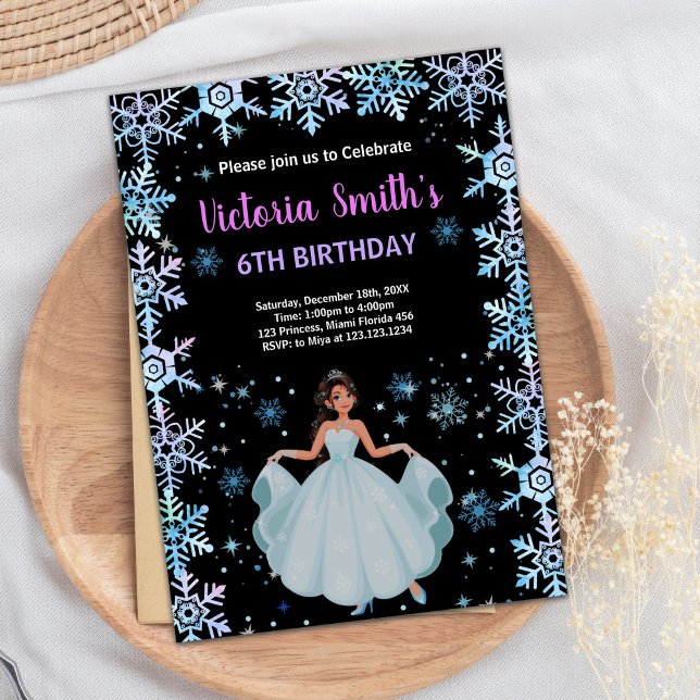 Convites Pró de Neve Purple Floral Princesa Aniversário Con (Snow Purple Floral Princess Birthday Invitations)