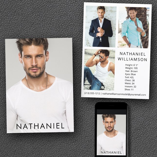 Convites Pro Model Ator 4 Fotografias Modern Comp Card (Customize to change background color, text size or text style. Available for prints and download.)