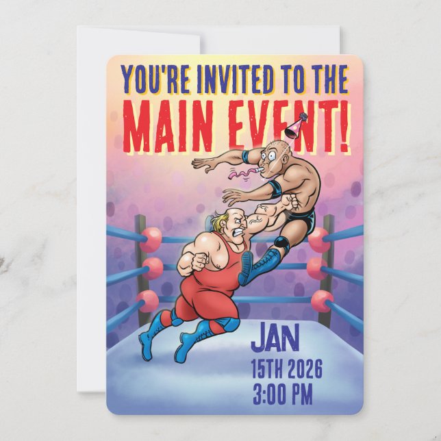 Convites Pro Wrestling Customizable Birthday Main Event (Frente)