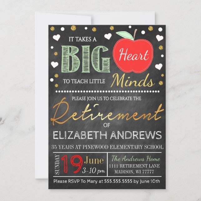 Convites Professor aposentado Chalkboard tira grande coraçã (Frente)