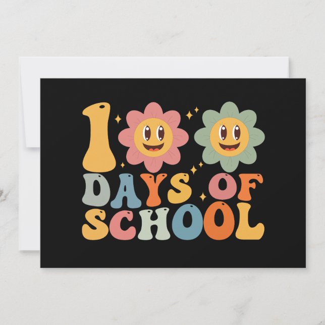 Convites Professor Crianças Retro Groovy 100 Dias de Escola (Frente)