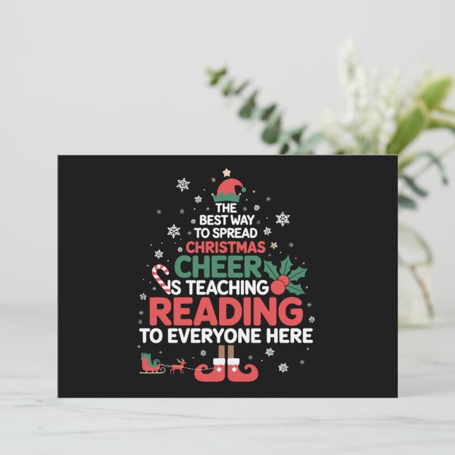 Convites Professor de Leitura Elfo de Natal Alegria de Nata (Em pé/Frente)