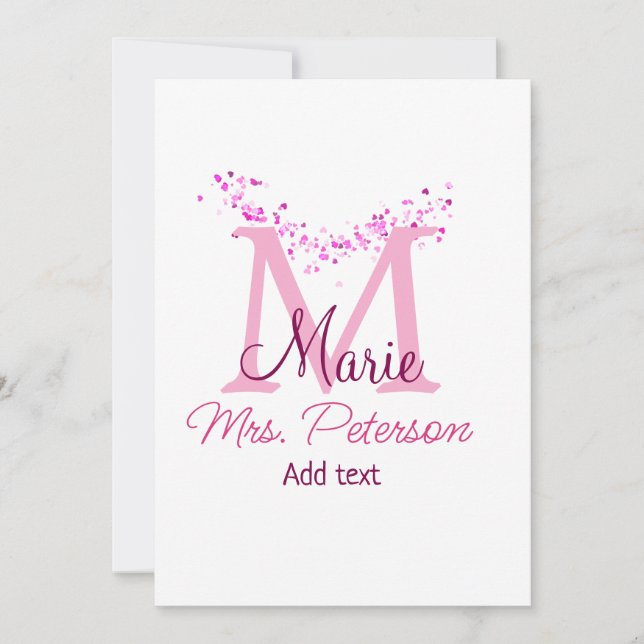 Convites Professor de monograma de brilho cardíaco rosa Sra (Frente)