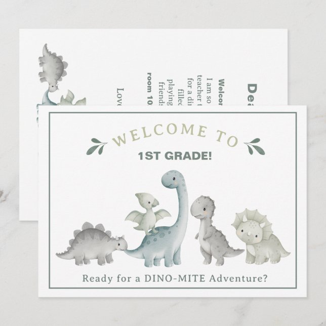 Convites Professor Dinossauro Fofo Personalizado Bem-vindo  (Frente/Verso)
