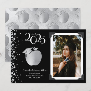 Convites Professor Educação Prateada Graduação em Preto