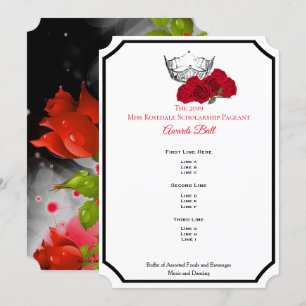 Convites Programa Ball de Prêmios de Rosas de Prata para a 