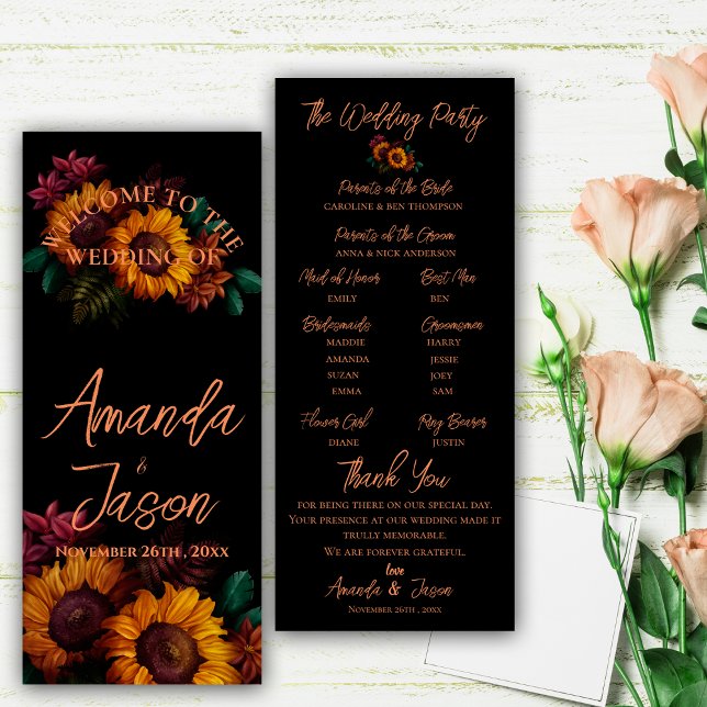 Convites Programa bonito Rustic Burnt Orange Floral Casamen (Pretty Rustic Burnt Orange Floral Wedding Program)