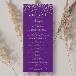 Convites Programa Casamento Clássico Confetti Prata Roxo