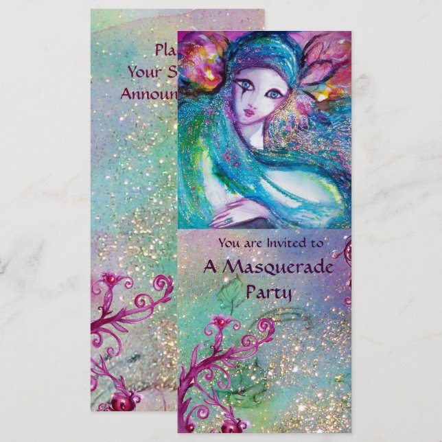 Convites PROGRAMA DA MASCARA DAMA AZUL Festa de Máscaras El (Frente/Verso)