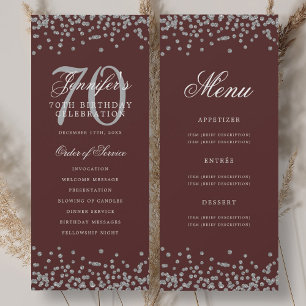 Convites Programa de 70º Aniversário Elegante Menu Prata Bo