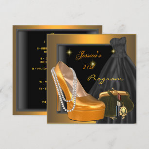 Convites Programa de Aniversário de 21 Anos Sapato Dourado 