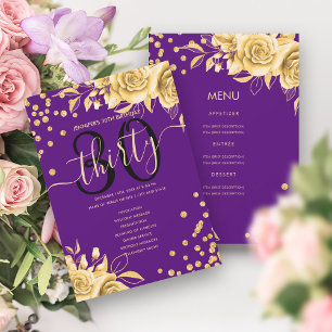 Convites Programa de aniversário de 30 anos Floral Dourado