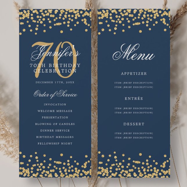 Convites Programa de Aniversário de 70 anos Dourado Azul Ma (Criador carregado)