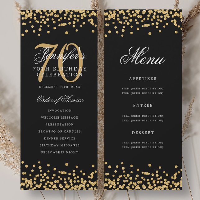 Convites Programa de Aniversário de 70 anos Elegante Menu C (Criador carregado)