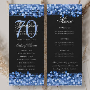 Convites Programa de Aniversário de 70 anos Menu Azul Marin