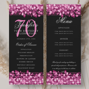 Convites Programa de Aniversário de 70 anos Menu Rosa+Obrig