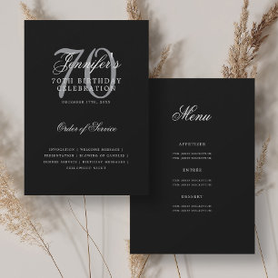 Convites Programa de Aniversário do 70 Elegante Preto Prate