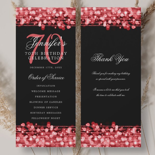 Convites Programa de Aniversário do 70 Ruby Red com/ Obriga (70th Birthday Program Ruby Red w/ Thank You)