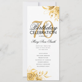 Convites Programa de Aniversário Floral 70 Dourado com Menu