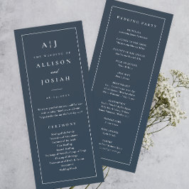 Convites Programa de Casamento Azul Marinho com Monograma E