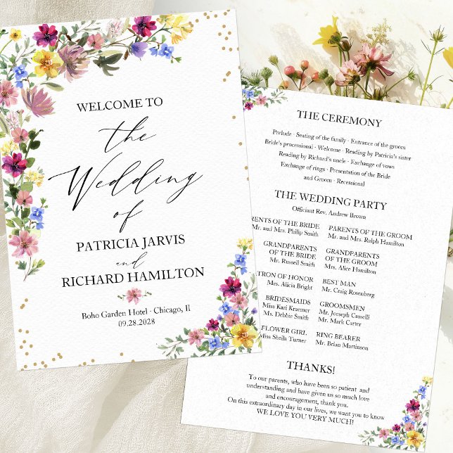 Convites Programa de Casamento Boho com Flores Silvestres (Criador carregado)