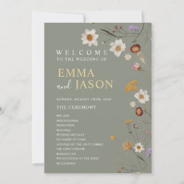 Convites Programa de Casamento Boho Flor de Campo Verde Sag