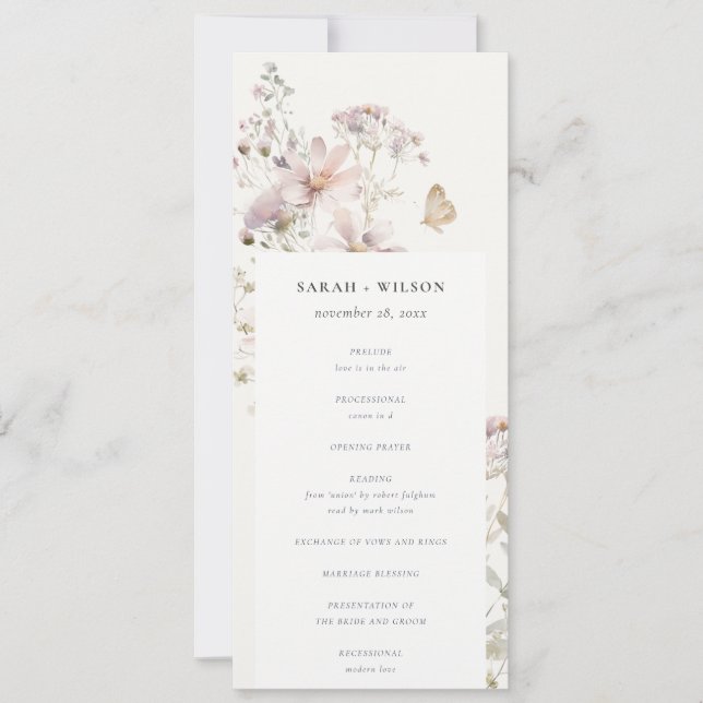 Convites Programa de Casamento Botânico de Lilac Wildflower (Frente)