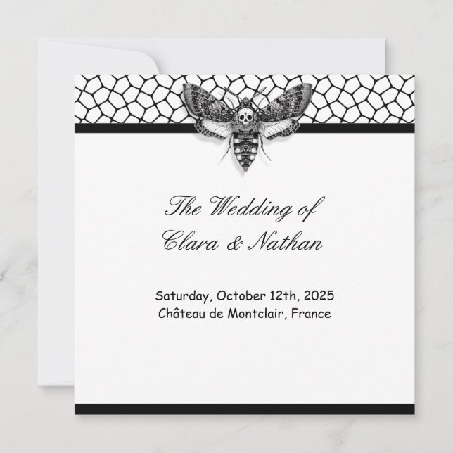 Convites Programa de Casamento Caveira de Mariposa Gótica – (Frente)