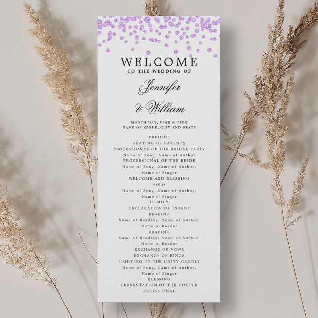 Convites Programa de Casamento Clássico Confetti Purple (Classic Wedding Program Confetti Purple)