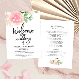 Convites Programa de Casamento com Aquarela Floral de Rosas