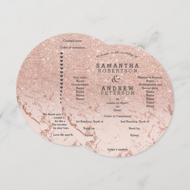 Convites Programa de casamento com brilho de mármore em tom (Frente/Verso)