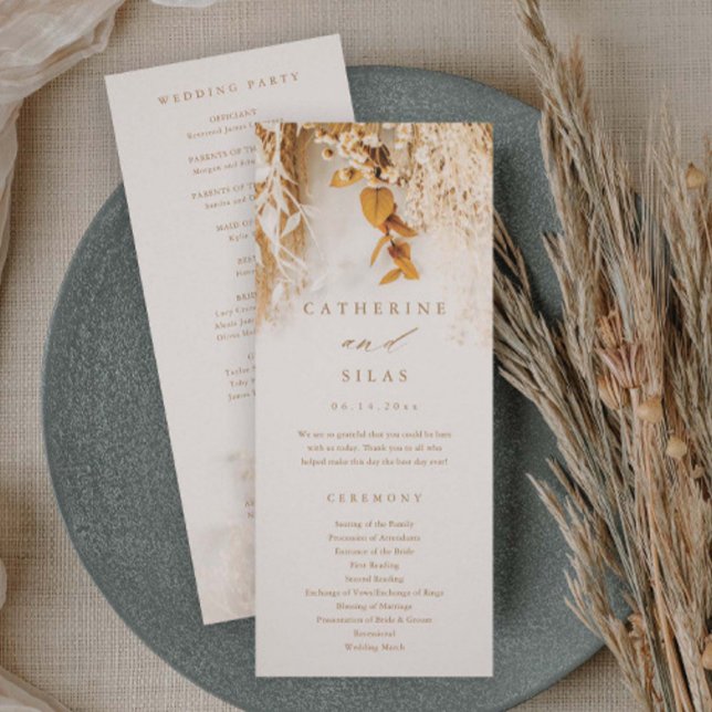 Convites Programa de Casamento com Flores de Outono Boho (Boho floral fall wedding programs.)