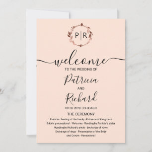 Convites Programa de Casamento com Folha Dourada Rosa e Mon