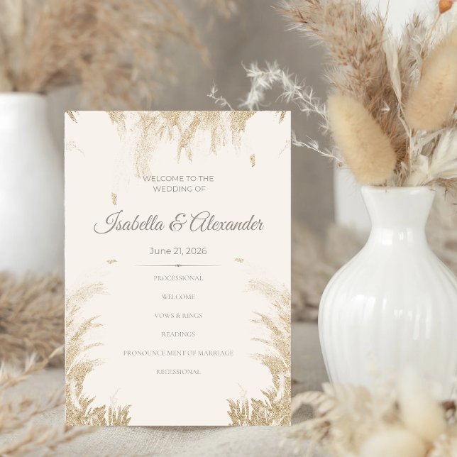 Convites Programa de Casamento com Grama das Pampas (Pampas Grass Wedding Program)