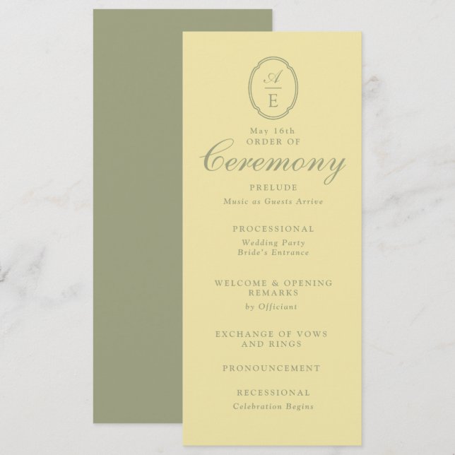 Convites Programa de Casamento com Monograma Amarelo Mantei (Frente/Verso)