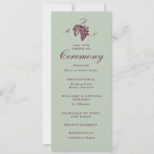 Convites Programa de Casamento com Monograma de Uva em Jade