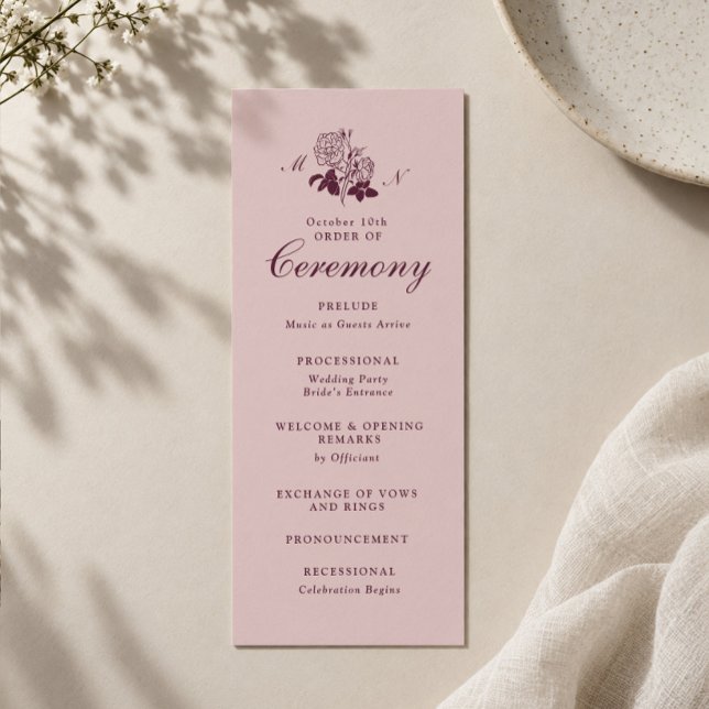 Convites Programa de Casamento com Monograma de Vinho Tinto (Criador carregado)