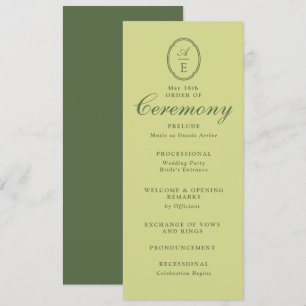 Convites Programa de Casamento com Monograma Verde Primaver