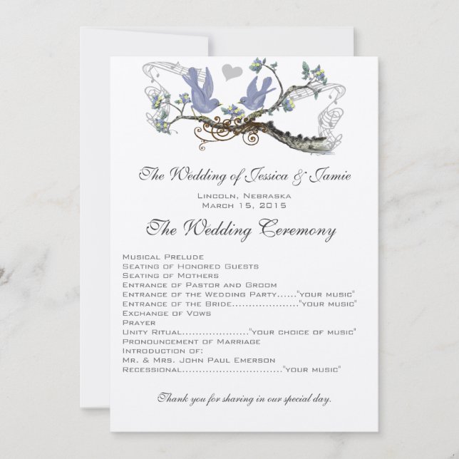 Convites Programa de Casamento de aves do pomar amarelas e  (Frente)