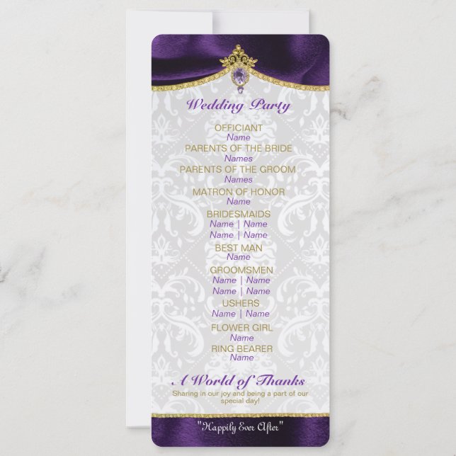 Convites Programa de Casamento de Conto de Fadas Real (Verso)