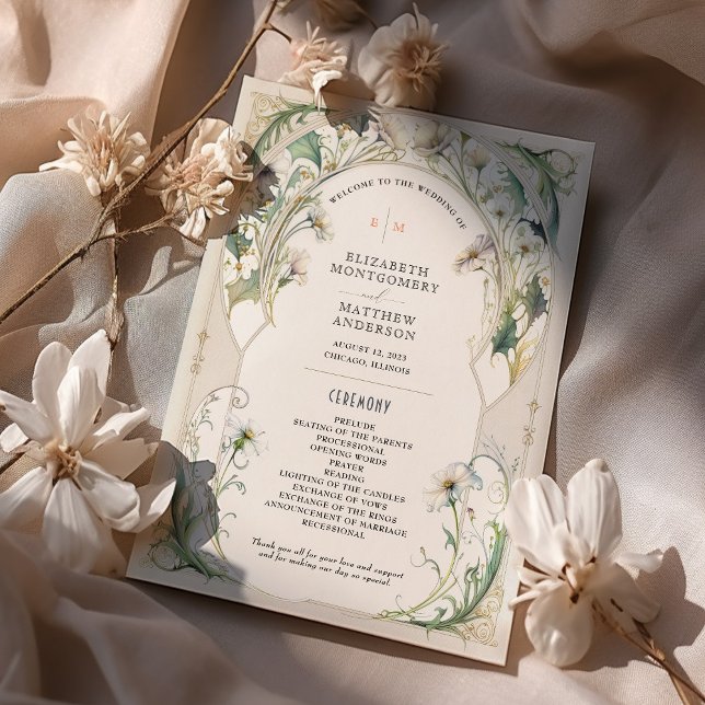 Convites Programa de Casamento de Daisies Art Nouveau Mucha (Criador carregado)