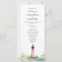 Programa de Casamento de Farol Rosa de Aquarela
