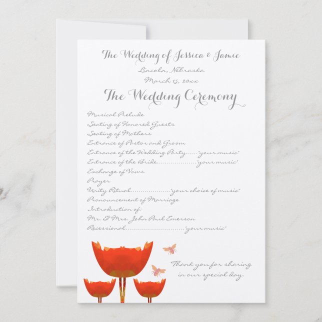 Convites Programa de Casamento de Papagaios Laranja e Abelh (Frente)