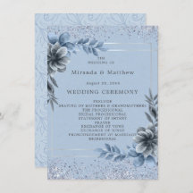 Programa de Casamento de Prata Floral Dusty Blue