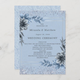 Convites Programa de Casamento de Prata Floral Dusty Blue