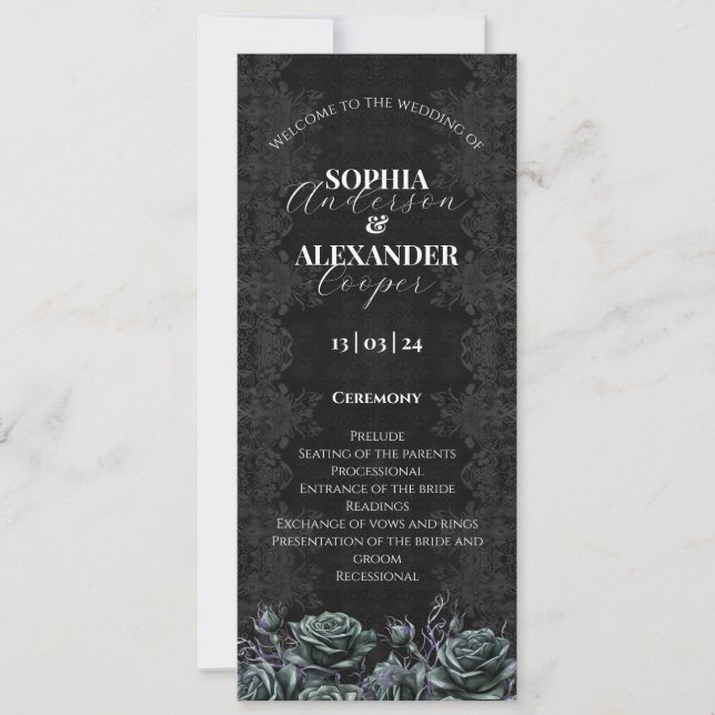 Convites Programa de Casamento de Rosas Florais Vitorianos (Frente)